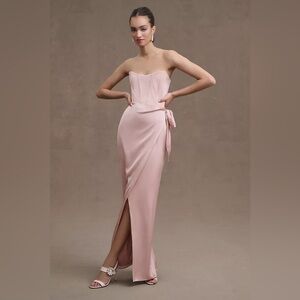 V Chapman June Corset Front-Slit Gown in Pink/Rose